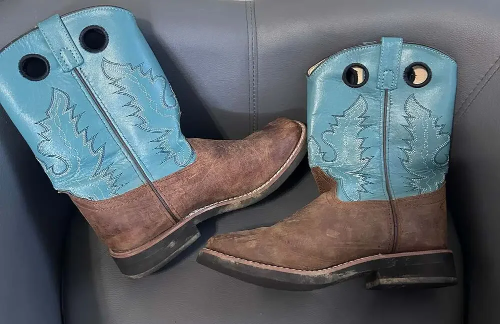 Smoky Mountain Kids' Square Toe Brown Oiled Distress/Turquoise Cowboy Boots 5